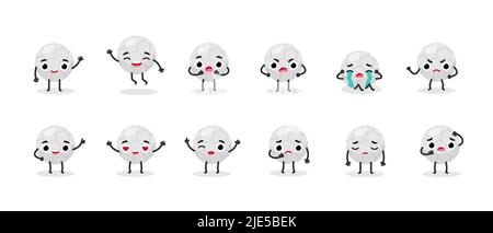 Set cute emotional Football ball. Soccer emoji mascot. Stock Vector