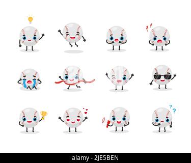 Baseball set of sports emotions characters. Flat vector illustration Stock Vector