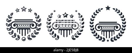 Set of antique columns with wreath. Museum, bank, library, theater, justice icons. Vector EPS 10. Isolated on a white background Stock Vector