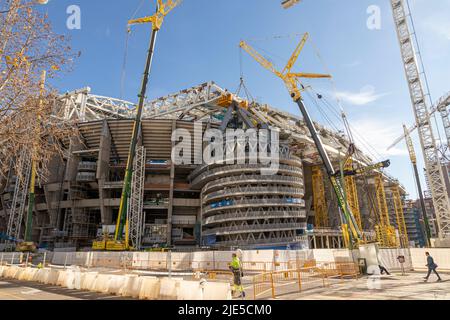 Madrid, Spain. Renovation works in the Santiago Bernabeu stadium, a football stadium home ground of Real Madrid Club de Futbol, during Winter 2022 Stock Photo