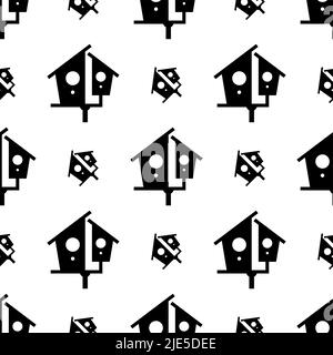 Bird House Icon, Nest, Bird House Seamless Pattern Vector Art Illustration Stock Vector