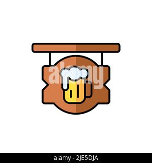 Beer pub signboard vector icon. filled color flat sign for mobile concept and web design. PUB sign with beer mug filled color icon. Symbol, logo illus Stock Vector