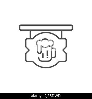 Beer pub signboard vector icon. line flat sign for mobile concept and web design. PUB sign with beer mug line icon. Symbol, logo illustration. Vector Stock Vector
