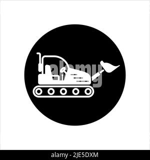 Bulldozer Icon, Crawler Bulldozer, Excavator Icon Vector Art Illustration Stock Vector