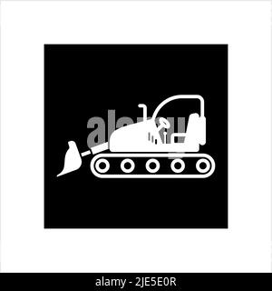 Bulldozer Icon, Crawler Bulldozer, Excavator Icon Vector Art Illustration Stock Vector