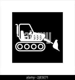 Bulldozer Icon, Crawler Bulldozer, Excavator Icon Vector Art Illustration Stock Vector
