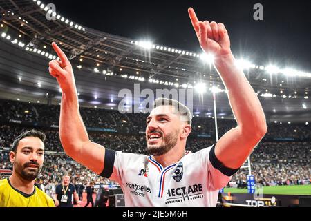 Anthony BOUTIER of Montpellier celebrates the victory during the French championship Top 14, Final rugby union match between Castres Olympique and Montpellier Herault Rugby on June 24, 2022 at Stade de France in Saint-Denis near Paris, France - Photo Matthieu Mirville / DPPI Stock Photo