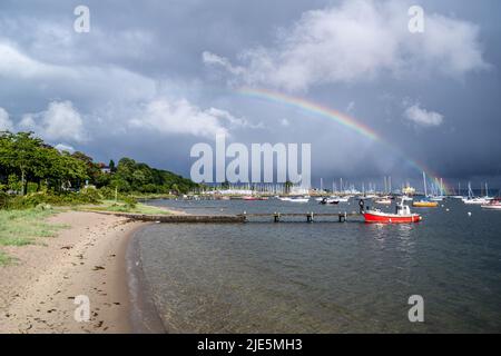 rainbow over the Eckernförde Bight, Germany Stock Photo