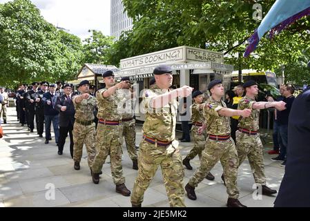 Manchester, UK, 25th June, 2022. Armed Forces Day is celebrated in St Peter's Square, Manchester, England, United Kingdom, British Isles.  Credit: Terry Waller/Alamy Live News Stock Photo