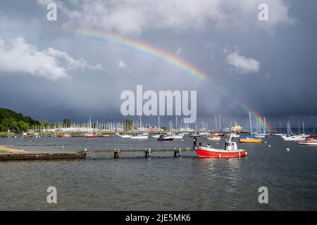 rainbow over the Eckernförde Bight, Germany Stock Photo