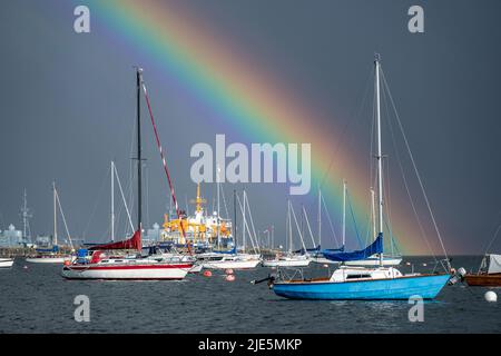 rainbow over the Eckernförde Bight, Germany Stock Photo