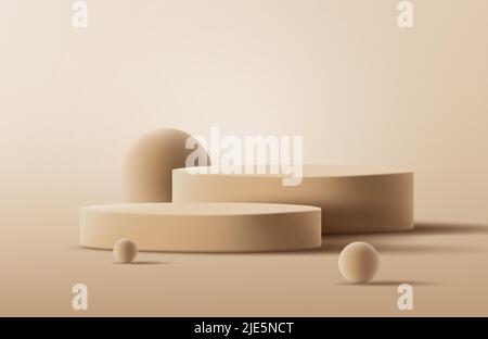 Realistic blank cylindric product podium scene with spheres Stock Vector