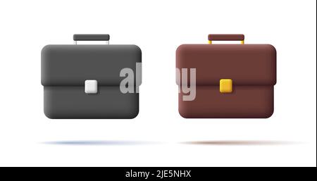 3d icon of briefcase in black and brown colors Stock Vector