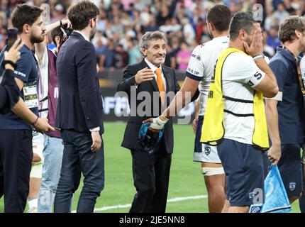 President of Montpellier HR Mohed Altrad celebrates the victory following the French championship Top 14 Final rugby union match between Castres Olympique (CO) and Montpellier Herault Rugby (MHR) on June 24, 2022 at Stade de France in Saint-Denis near Paris, France - Photo Jean Catuffe / DPPI Stock Photo