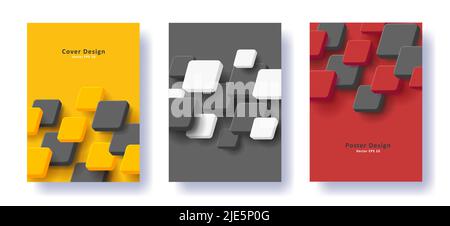 Set of posters with 3d cubes of different colors Stock Vector
