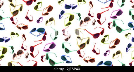 Realistic colorful sunglasses. Seamless pattern with bright glasses isolated on white. Perfect for design optics concepts, textile, wallpapers, web pa Stock Vector