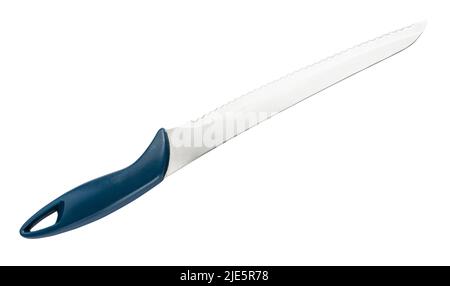 bread knife with blue handle isolated on white background Stock Photo