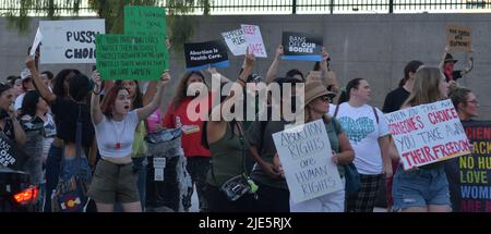 Las Vegas, NV, USA. 24th June, 2022. People march through the streets in protest of the overturning of Roe v Wade in downtown Las Vegas, Nevada, on June 24, 2022. Credit: Dee Cee Carter/Media Punch/Alamy Live News Stock Photo