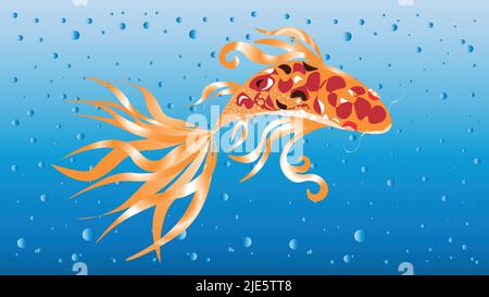 Goldfish fulfills any desire. Golden dragon fish swims in the heavenly water of prosperity. three wishes fish Stock Vector