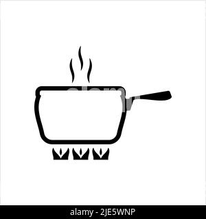 Pan Heating Icon, Frying Pan On Fire Icon Vector Art Illustration Stock Vector