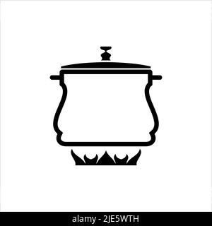 Pan Heating Icon, Frying Pan On Fire Icon Vector Art Illustration Stock Vector