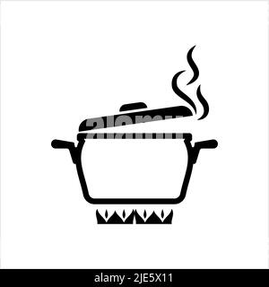 Pan Heating Icon, Frying Pan On Fire Icon Vector Art Illustration Stock Vector