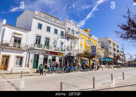 Shops And Restaurants In Loule City Centre The Algarve Portugal Stock Photo