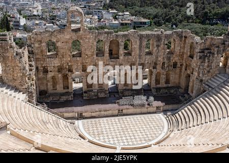 Roman Theater, Acropolis Athens (Odeon Herodes Atticus, in Athens)  It was built in AD 161 by the Roman citizen Herodes Atticus in memory of his Roman Stock Photo