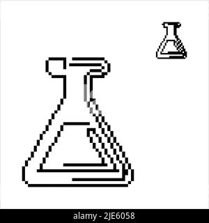 Beaker Icon Pixel Art, Beaker Pixelated Form Vector Art Illustration Stock Vector