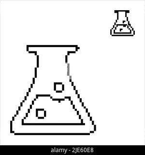 Beaker Icon Pixel Art, Beaker Pixelated Form Vector Art Illustration Stock Vector