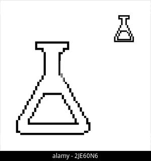 Beaker Icon Pixel Art, Beaker Pixelated Form Vector Art Illustration Stock Vector