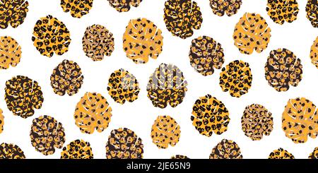 Leaves monstera with spotted imitation of leopard skin. Tropical seamless pattern with colorful exotic leaves. Leopard spot. Perfect for textile, wall Stock Vector