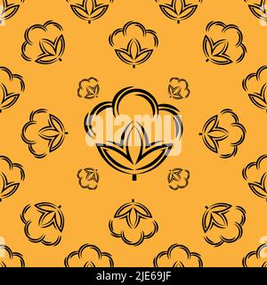 Cotton Flower Icon Seamless Pattern, Cotton Ball, Cotton Fiber Seamless Pattern Vector Art Illustration Stock Vector