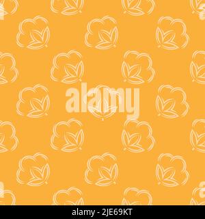 Cotton Flower Icon Seamless Pattern, Cotton Ball, Cotton Fiber Seamless Pattern Vector Art Illustration Stock Vector