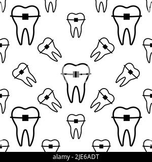 Tooth Braces Icon Seamless Pattern, Braces Vector Art Illustration Stock Vector