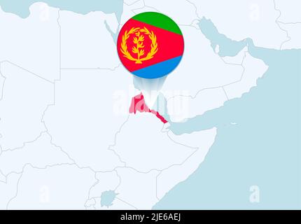 Africa with selected Eritrea map and Eritrea flag icon. Vector map and flag. Stock Vector