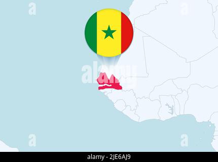 Africa with selected Senegal map and Senegal flag icon. Vector map and flag. Stock Vector