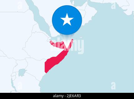 Africa with selected Somalia map and Somalia flag icon. Vector map and flag. Stock Vector