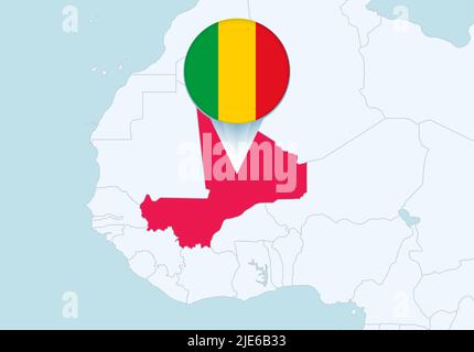 Africa with selected Mali map and Mali flag icon. Vector map and flag. Stock Vector