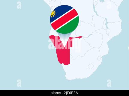 Africa with selected Namibia map and Namibia flag icon. Vector map and flag. Stock Vector