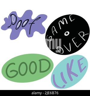 Beautiful inscription text for stickers withe text game over like good and poof Stock Vector