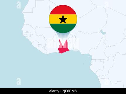 Africa with selected Ghana map and Ghana flag icon. Vector map and flag. Stock Vector
