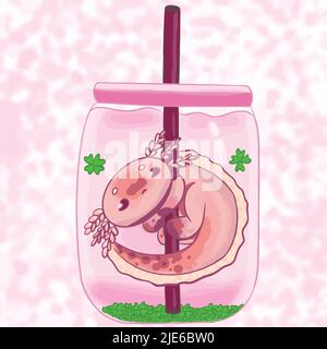 A little dragon hides in a jar and waits for his mother Stock Vector