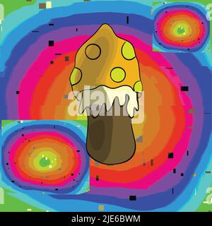 Abstract background with mushroom and vector circles in rainbow colors Stock Vector