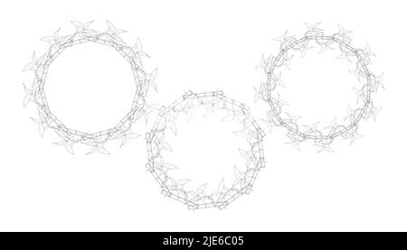 Bamboo set wreath round hand drawn doodle black contour. Vector  Stock Vector