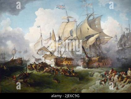 Glorious First of June (1 June 1794), also known as the Fourth Battle of Ushant painted by Philip James de Loutherbourg. This was the largest naval battle in the War of the First Coalition and resulted in a defeat for the French.