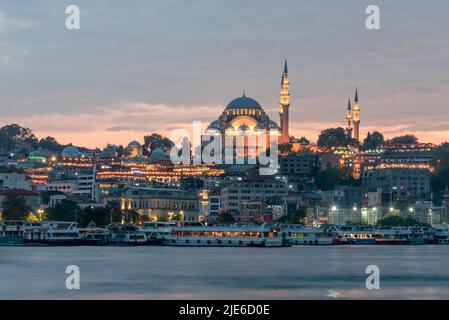 Istanbul cityscape showcasing the unique blend of East and West, with historic landmarks, mosques, and bustling urban life. Located on both sides of t Stock Photo
