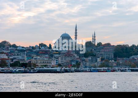 Istanbul cityscape showcasing the unique blend of East and West, with historic landmarks, mosques, and bustling urban life. Located on both sides of t Stock Photo