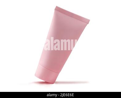Pink plastic tube for cosmetics cream, skin care. Packaging mockup isolated on white background Stock Photo
