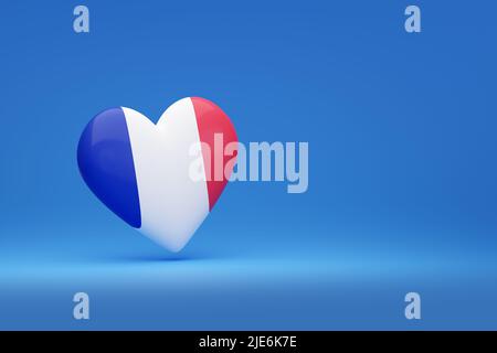 Heart with the colors of flag France with copy space. 3d illustration. Stock Photo